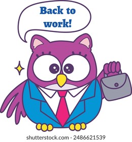 Sticker of violet owl daily activities.
Emoticon of cute owl in daily life.
A cute owl back to work.