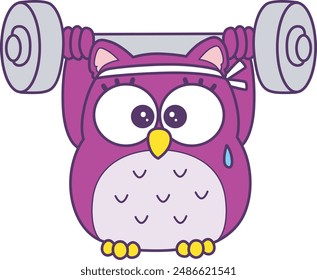 Sticker of violet owl daily activities.
Emoticon of cute owl in daily life.
A cute owl lifting a barbell in the gym.