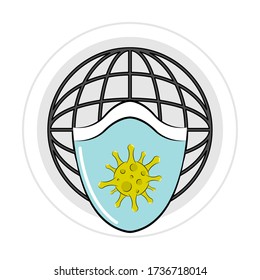 Aufkleber eines Virus-Schutzschilds in der Welt - Vector