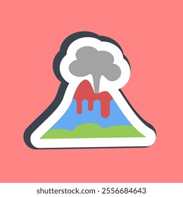 Sticker volcano eruption. Global warming elements.