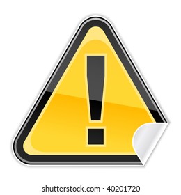 Sticker warning attention sign with exclamation mark symbol on white background