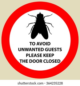 Sticker with Warning sign insect fly icon. Fly Silhouette  Vector illustration