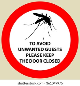 Sticker with Warning sign insect icon mosquito. Mosquito Silhouette  Vector illustration