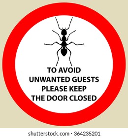 Sticker with Warning sign insect icon ant. Ant Silhouette  Vector illustration