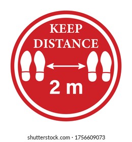 A sticker with a warning sign that reminds you of the importance of keeping a distance of 2 m between people to protect against Coronavirus or Covid-19. Vector illustration