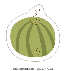 Sticker with a watermelon. Color flat vector illustration.