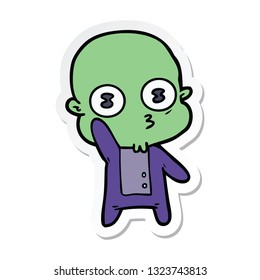 sticker of a waving weird bald spaceman