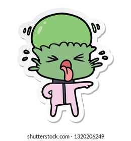 sticker of a weird cartoon alien pointing