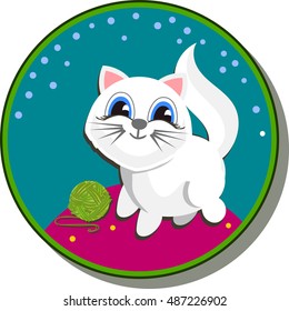 Sticker with a white cat. Perfect for your design. Children's cartoon style