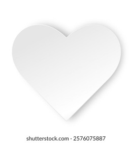 Sticker of a white paper heart with a shadow on a white background. The white heart icon. The concept of celebrating February 14th. Vector illustration.