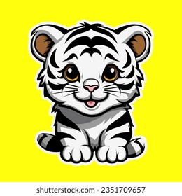 sticker white tiger flashing an adorable smile. The endearing expression of the tiger is sure to bring a touch of joy to any design