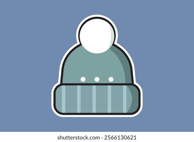 sticker Winter Hat Cartoon vector icon, this adorable cartoon hat with soft pompom, perfect for winter fashion illustrations, seasonal designs or even cute stickers.