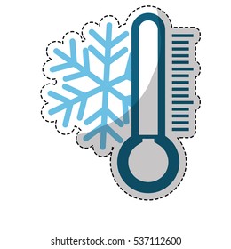 sticker of winter snowflake and thermometer icon over white background. colorful design. vector illustration