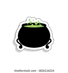 Sticker of a witch pot with potion. Halloween icon - Vector