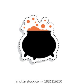Sticker of a witch pot with potion. Halloween icon - Vector