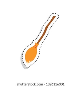 Sticker of a witchs broom icon. Halloween season icon - Vector