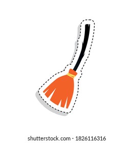 Sticker of a witchs broom icon. Halloween season icon - Vector