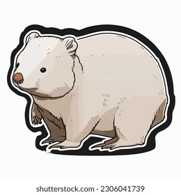 sticker Wombat white outline. flat vector illustration
