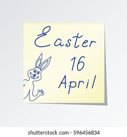 Sticker with the words Easter and Bunny. Vector illustration