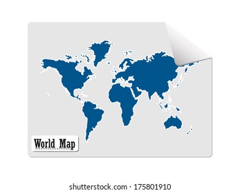 Sticker of a World Map, Blue, Vector Illustration