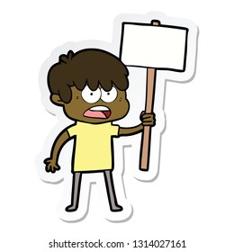 sticker of a worried cartoon boy