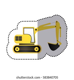 sticker yellow backhoe with crane for construction vector illustration