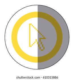 sticker yellow circular frame with pixelated cursor arrow vector illustration