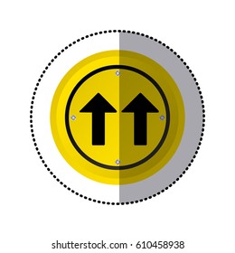 sticker yellow circular frame same direction arrow road traffic sign vector illustration