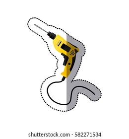 sticker yellow drill icon tool with wired vector illustration