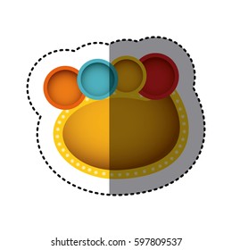 sticker of yellow oval speech and multicolor circles on top side vector illustration