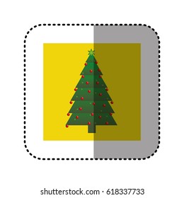 sticker yellow square frame with christmas tree design vector illustration