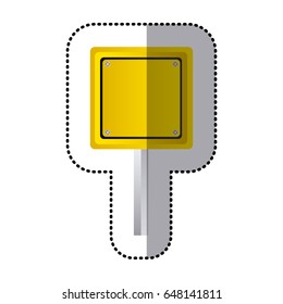 sticker yellow square shape traffic sign with base pole vector illustration