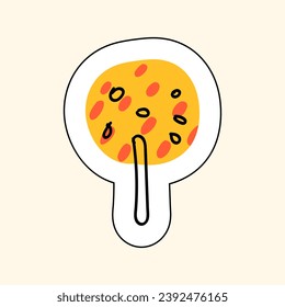 Sticker Yellow Tree On A Beige Background, Sketch for printing on children's products, posters, fabric, wallpaper. Vector illustration