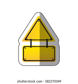 sticker yellow triangle shape warning traffic sign vector illustration