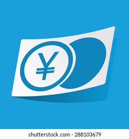 Sticker with yen coin icon, isolated on blue
