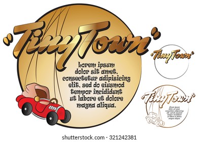 Sticker for your message. Toys in tiny Town. Car.