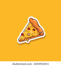 Sticker of yummy pizza cartoon illustration