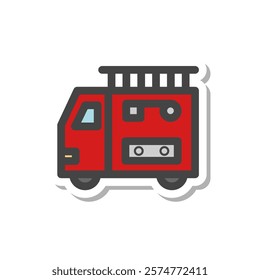 Sticker-like vehicle-related single icon fire engine