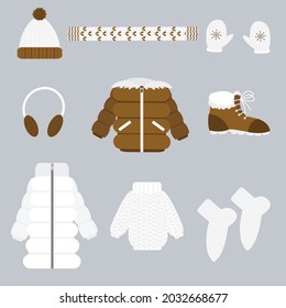 Stickerpack set of collection winter clothes in vectore on gray background