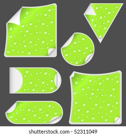  Stickers with 2 layers, drops and peeling corners. Vector illustration.