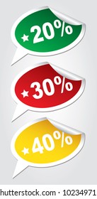  Stickers -20%, -30%, -40%. Vector