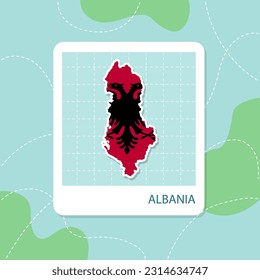 Stickers of Albania map with flag pattern in frame.