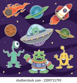 Stickers aliens and space elements
