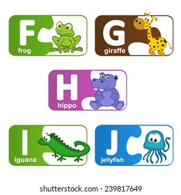 stickers alphabet animals from F to J - vector illustration, eps