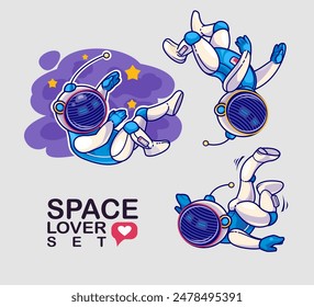 Stickers astronauts floating in space