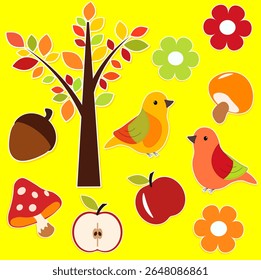 stickers autumn birds mushrooms tree flowers