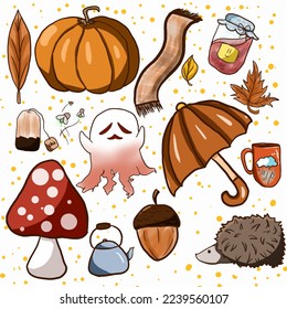 stickers, autumn, set of autumn stickers, doodle