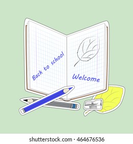 Stickers Back to School. Vector illustration.
