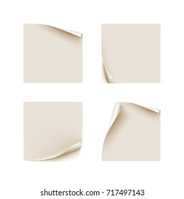 Stickers bent edges realistic isolated set. Several white stickers in a realistic style with bent edges for designers and illustrators. Set of labels as a vector illustration