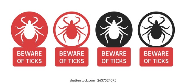 Stickers Beware of ticks. Stickers and labels. Set of vector icons isolated on white background.